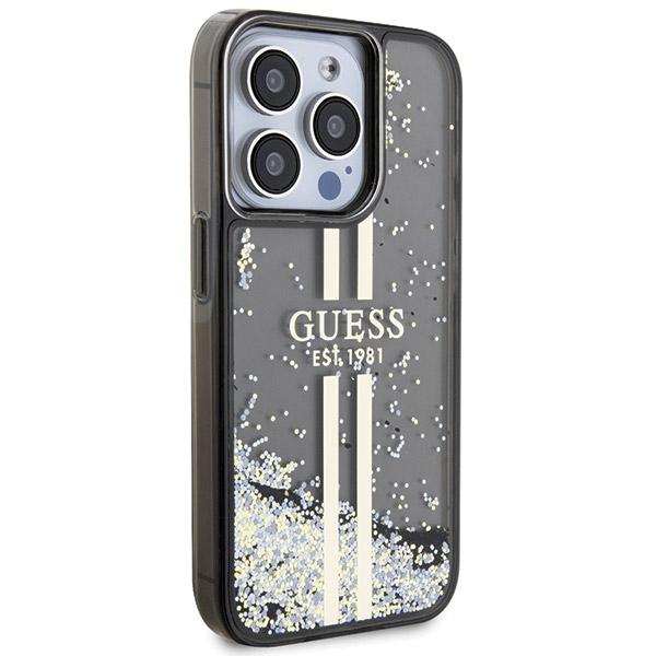 Guess Guhcp15Llfcsegk Iphone 15 Pro 6.1 Czarny/Black Hardcase Liquid Glitter Gold Stripes