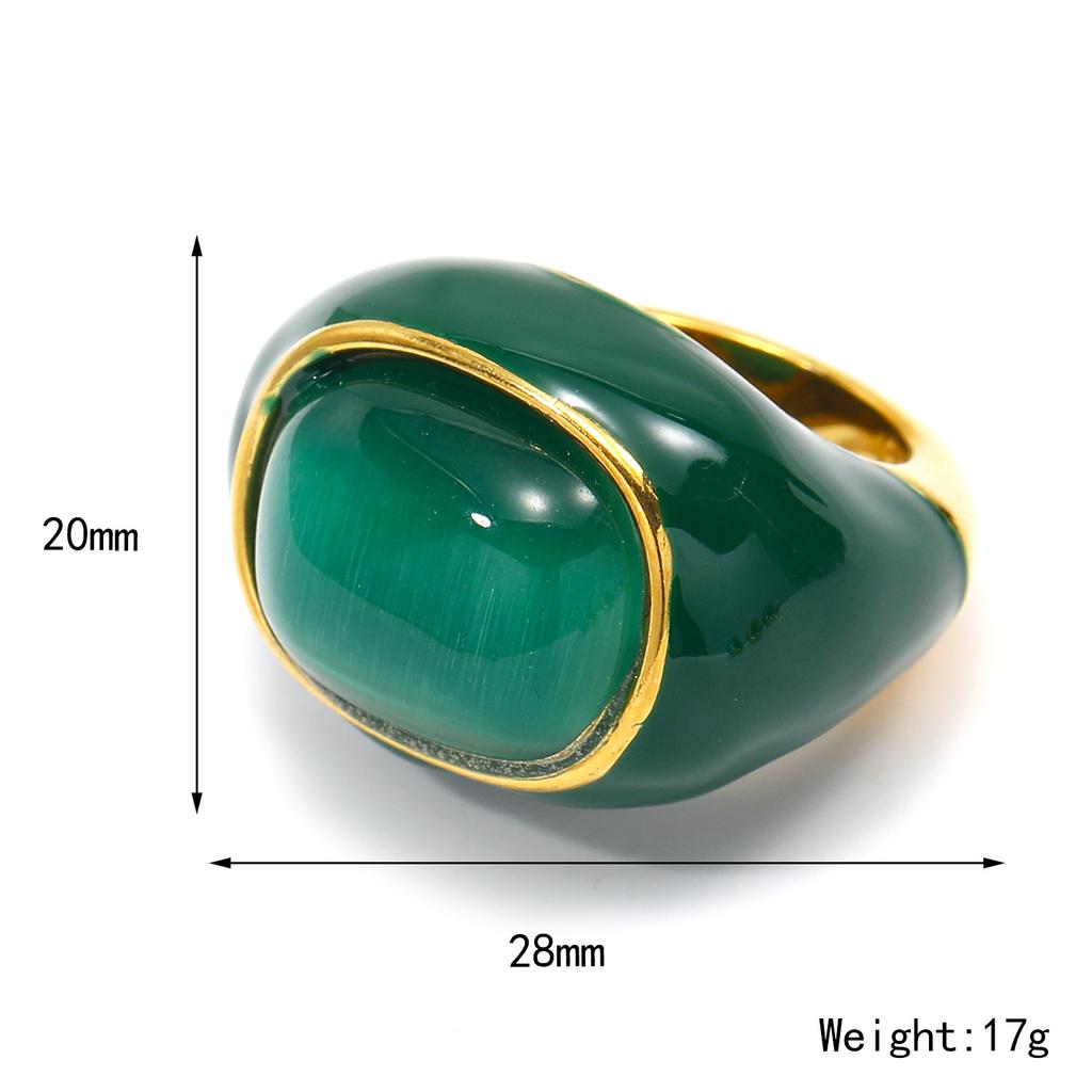 Stainless Steel Chic Hypoallergenic Gold Enamel Natural Stone Oval Ring Set Women Daily Fashion Jewelry