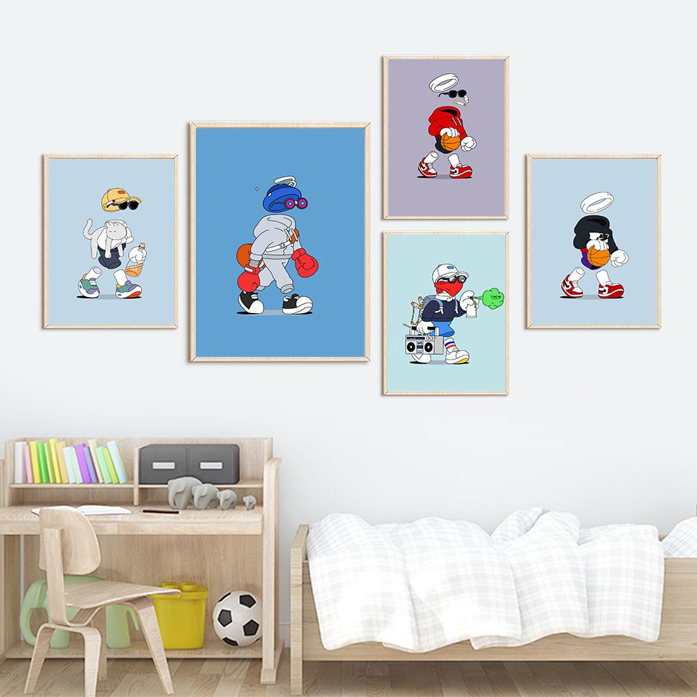Niedlichen Cartoon Basketball Poster Kunstdruck Unsichtbarer Junge Spielen Street Ball Boxen Leinwand Malerei Bild Kinderzimmer Wohnkultur