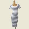 American Brand Stripes Square Collar Bodycon Dress Foreign Trade Original Order Short Sleeve Silm Sheath Fall and Winter Base Dress