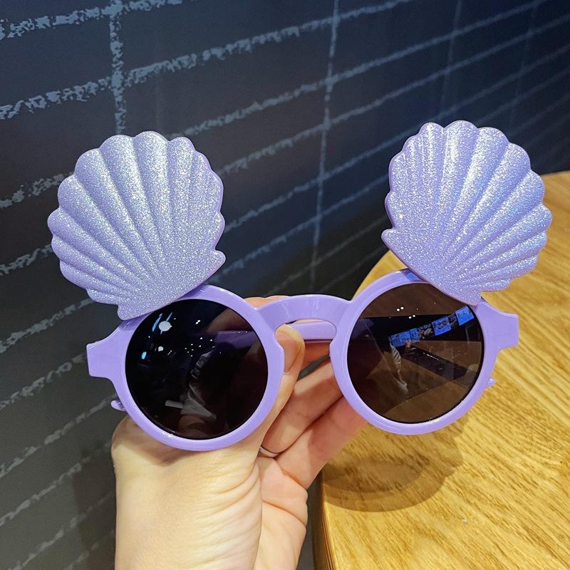 

Children s sunglasses UV protection cute baby shell flip glasses personalized boys and girls sunglasses summer sun protection фиолетовый