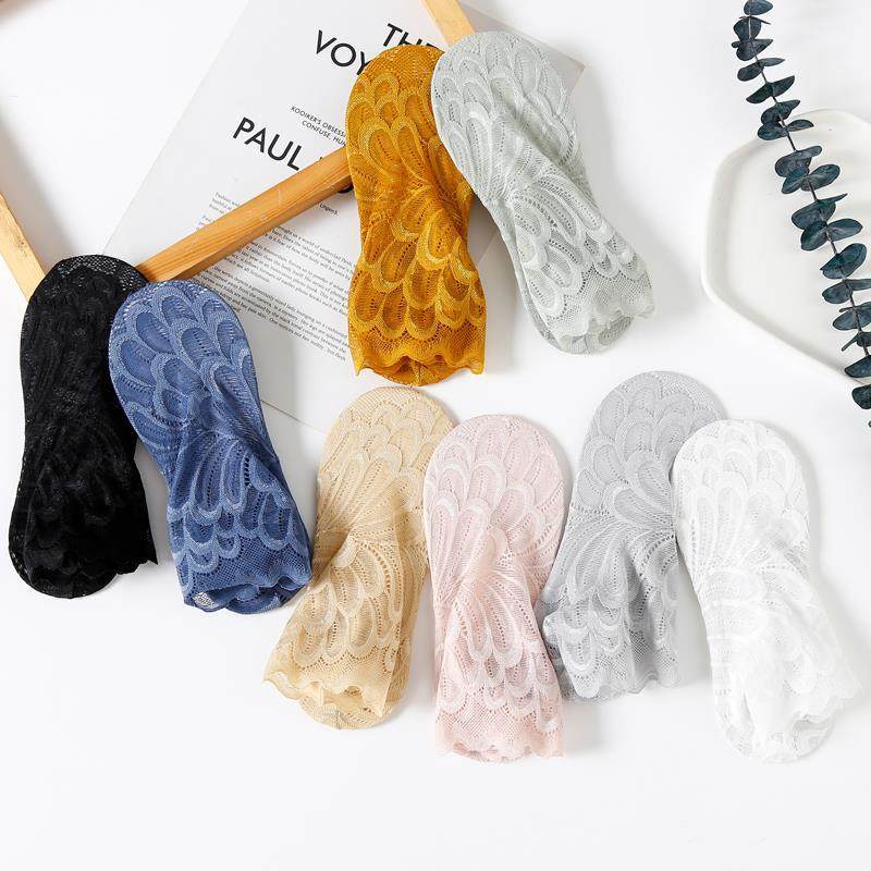 Ruffled Lace Sexy Sheer Short Tube Socks for Women In Spring and Summer, Plain Color, Mesh Cotton Bottom, Mid-length Socks