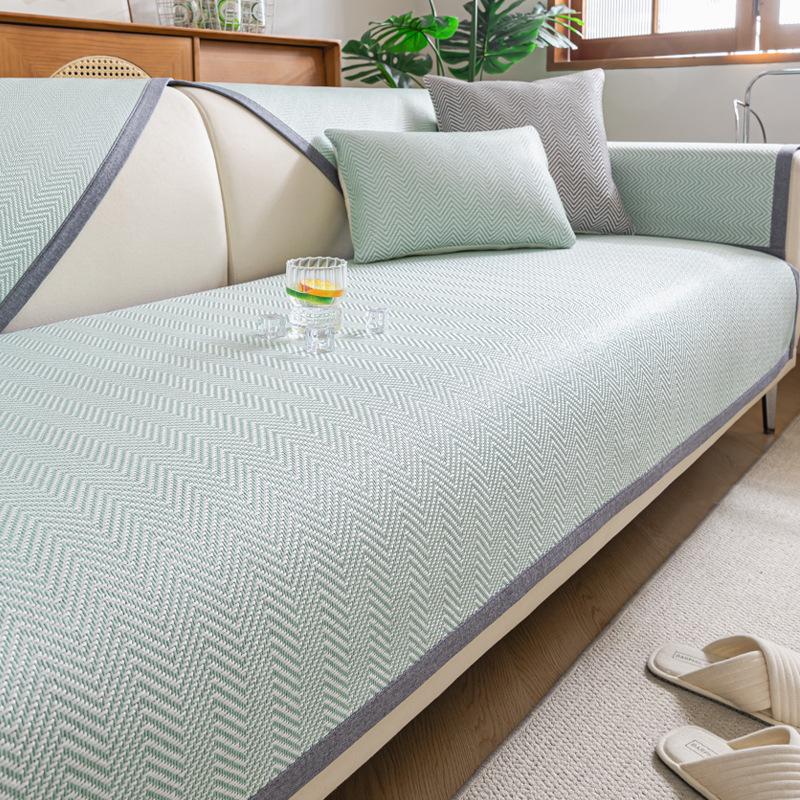 Ice Rattan Sofa Cushion  Summer New Fresh Ice Silk Mat Fixed Non-Slip Foldable Cool Ice Silk Seat Cushion