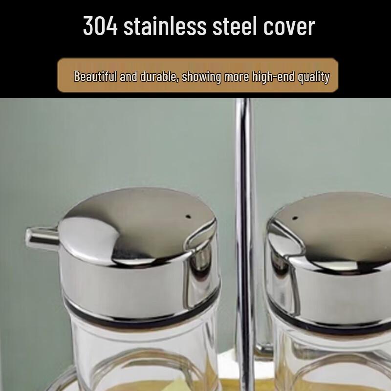 Beifu Modern Glass Seasoning Dispenser Set with Wooden Base