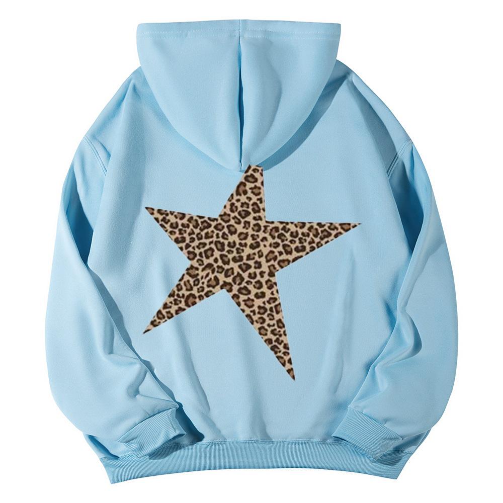 HeyHeyShine Star & Leopard Print Y2K Pullover Hoodie