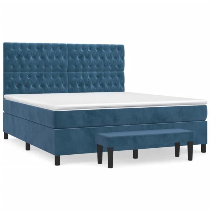 3138041 vidaXL Lit à sommier tapissier et matelas Bleu foncé 180x200cm Velours