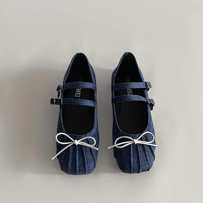 Fashion Square Toe Women Mary Jane Shoes Fashion Shallow Butterfly-knot Shoes Spring Ladies Elegant Dress Slip on Shoes