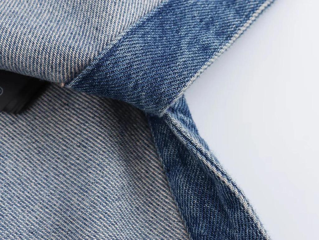 Europejska & Amerykańska Damska Moda Jeansowa Koszula z Obniżonymi Ramionami i Kołnierzem