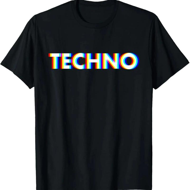 Techno Music Optical Illusion Glitch Trippy EDM Rave T-Shirt Vintage Women Clothes Y2k Top Ropa De Mujer XS