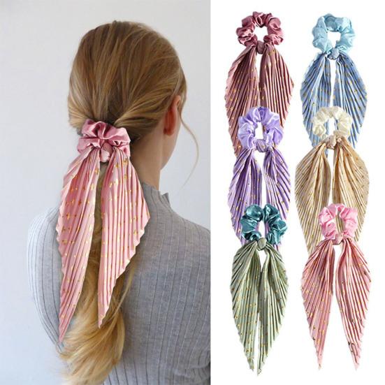 Long Style Hair Rope High Elastic Handmade Pleated Long Bowknot Ribbon Hair Tie Adjustable Hair Accessories
