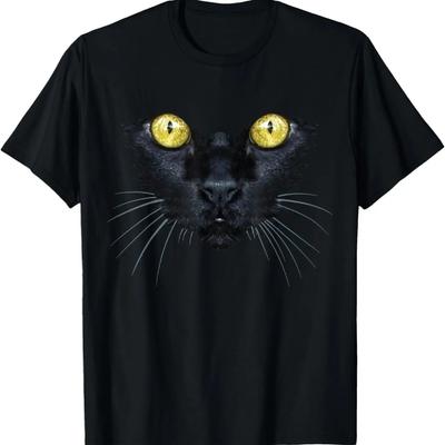 Black Cat Shirt Yellow Eyes Kitty Kitten Cat Face T-Shirt
