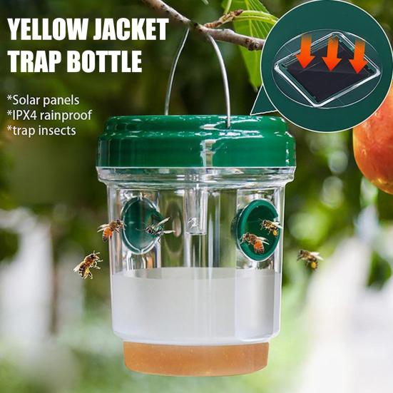 2/4Pcs Outdoor Hanging Wasp Trap Solar Powered Hornet Bee Catcher with UV LED Light Reusable Outside Garden Patio Yellow Jacket Trap Bottle