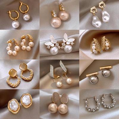 Brincos Pendentes de Flor de Pérola Agulha de Prata de Alta Qualidade - Elegância Francesa Retro da Moda