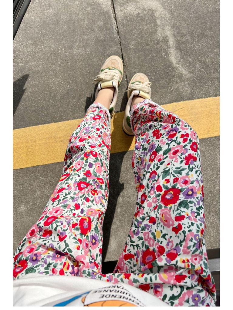 European & American Style Women's Floral Pajama Pants - Loose, Casual, Suitable for Spring & Autumn, Wearable Outdoors