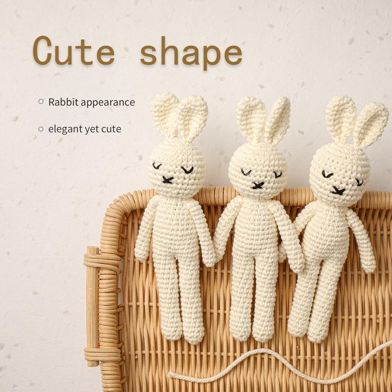Baby Handmade Rabbit Toys Cute Crochet Bunny Doll Stuffed Cotton Toy Soothing Infant Sleeping Make Sound Birthday Gifts for Kids