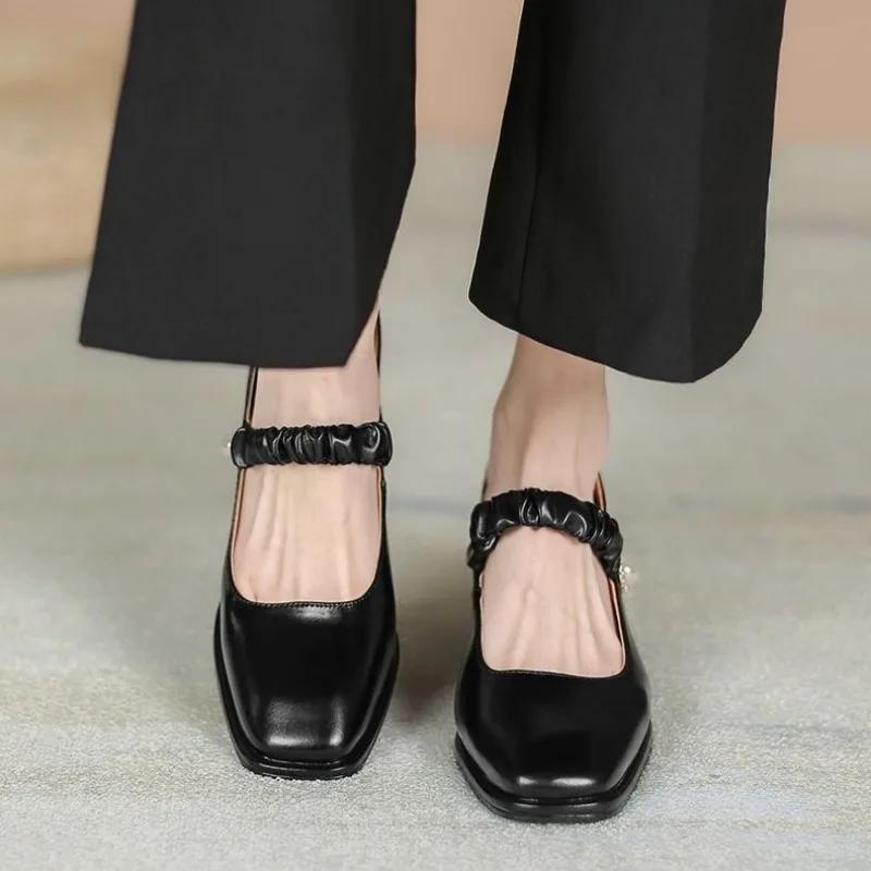 Fashion Moccasins Women's Shoes Mary Jane Chunky Heels Shoe Popular Stylish Luxury Brand Summer 2025 Korean Style Slip On Ladies Pumps