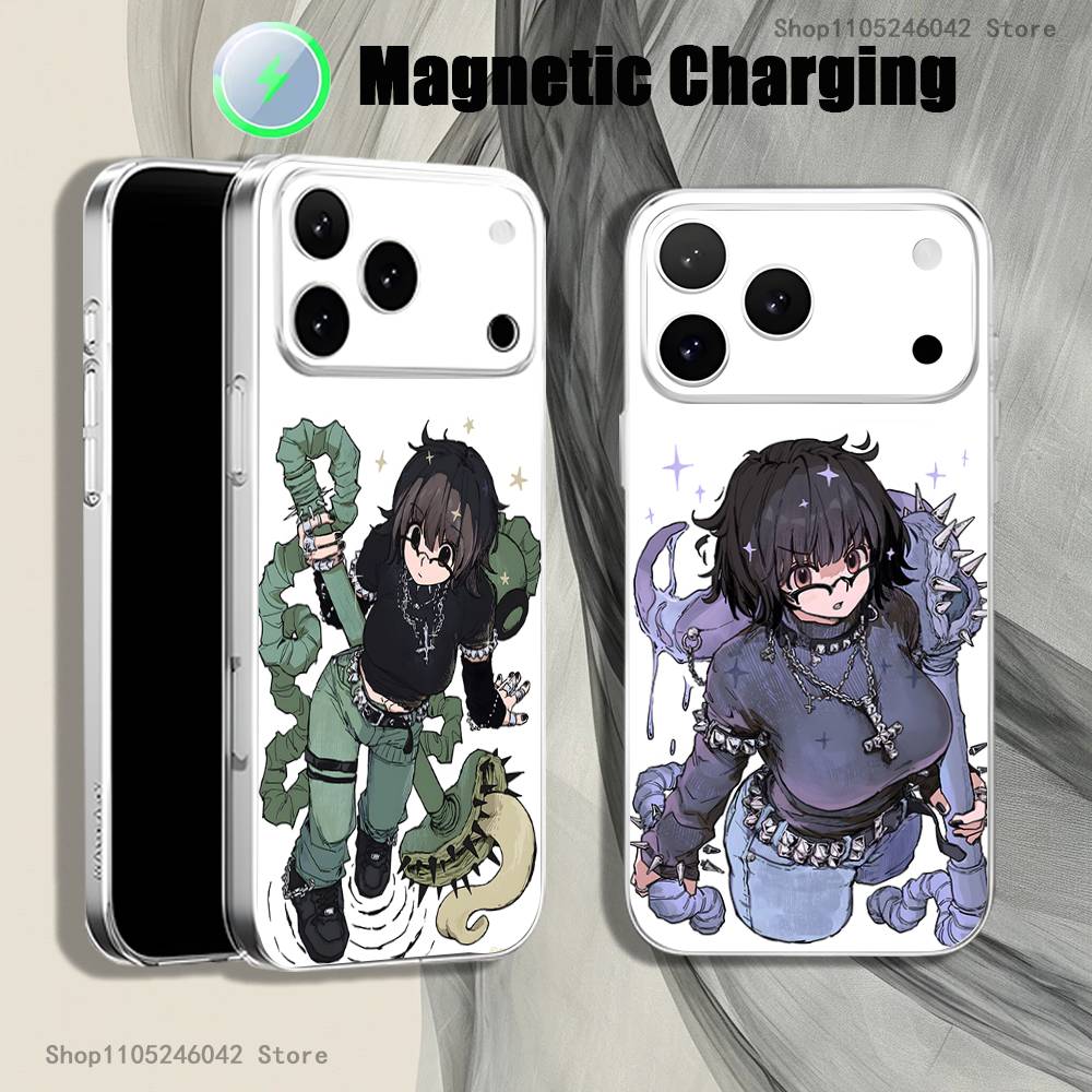 H-HunterS S-ShizukuS Magnetic Wireless Charging Transparent White Phone Case For iPhone 17,16,15,14,13,12,11,Pro,Max,Plus