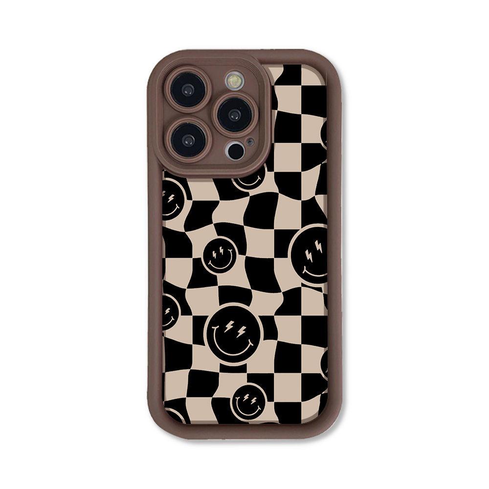 Anamorphic black smiley face for iPhone17 ProMax mobile phone case 16 Apple 17 matte 14/15 Premium 13