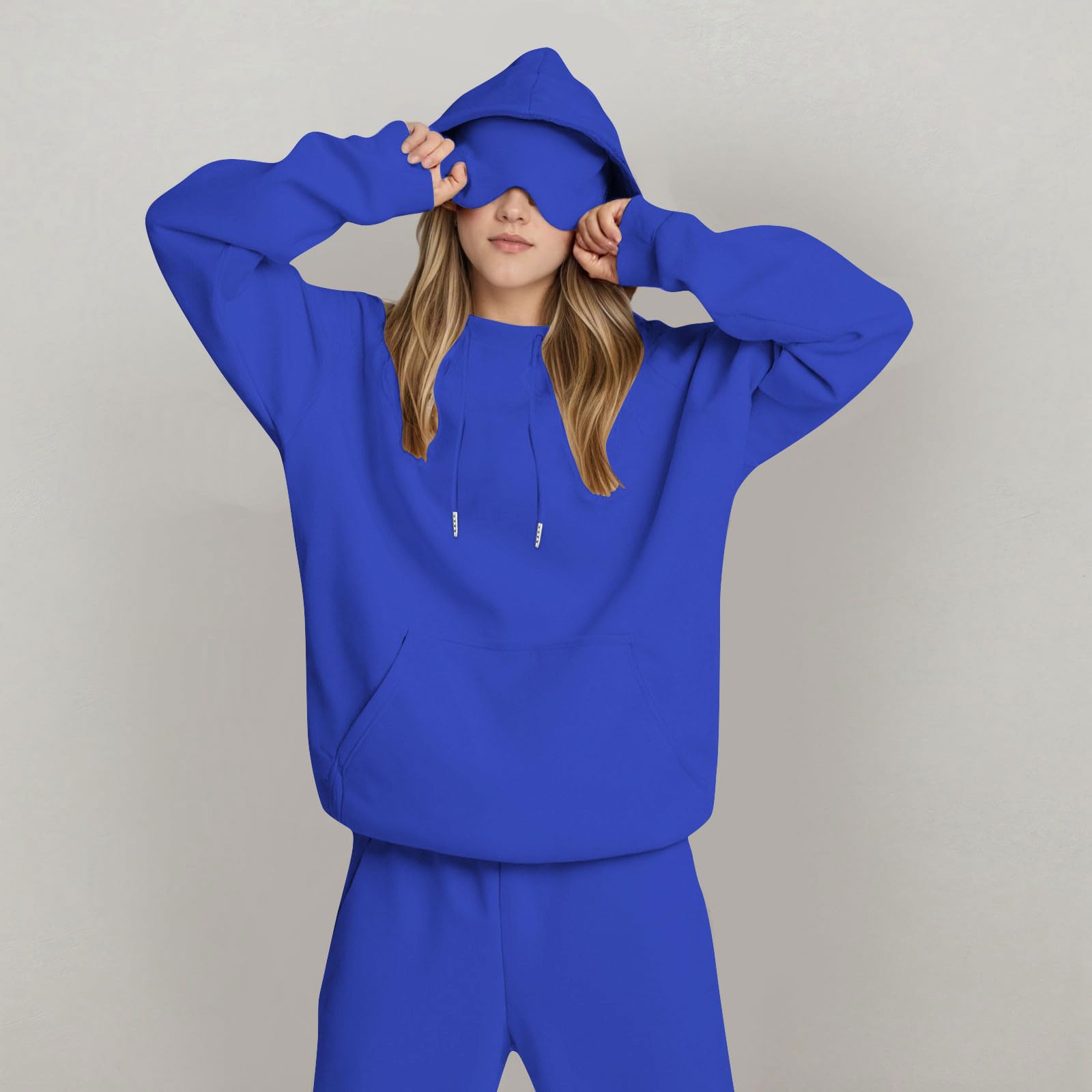 

Unisex Hooded Sweatshirt With Built-in Eye Mask, Casual Long Sleeved, Solid Color Sports Pullover, Loose Fit Sweatshirt M