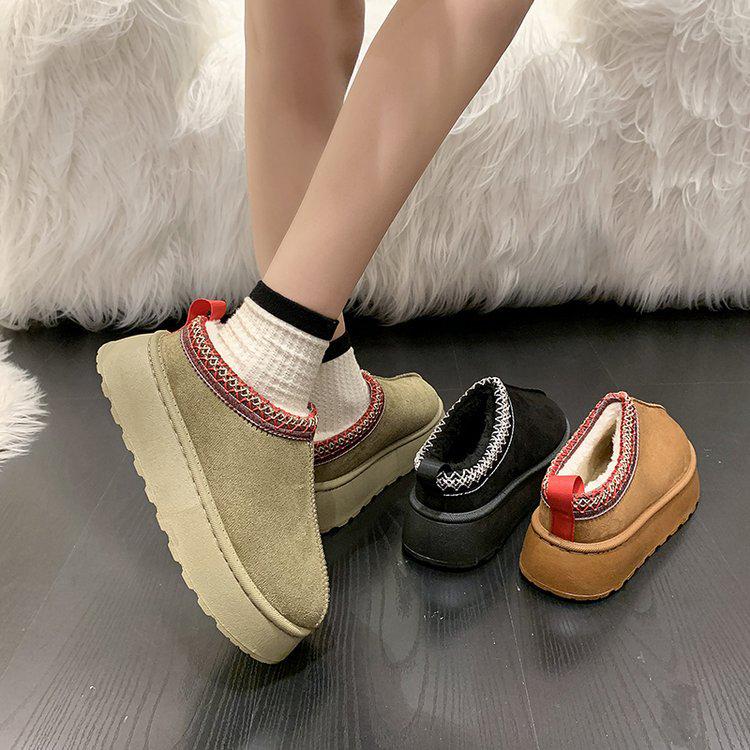 Women's Size 43 Plus Velvet Fur Warm Snow Boots - Thick Sole, Backless, Cotton Slippers