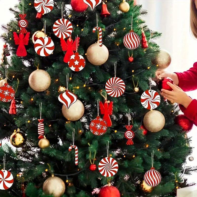 24 Pieces of Wooden Candy Cane Decorations - Holiday Christmas Tree Decoration, Mint Design Suitable for Holiday Home and Party Decorajavascript:tion