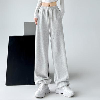 Autumn Sports Casual Loose Wide Leg Pants Women Fashion Solid Elegant High Waist Trousers Women Simple Straight Drawstring Office Ladies Trouser 25681