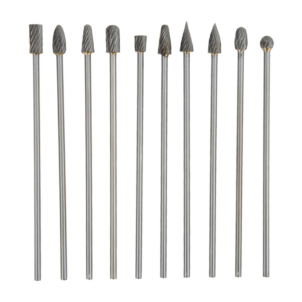 10pcs Carbide Rotary Burr Set 3mm Shank Multifunction Grinding Burr Files for Aviation Automobile Ship