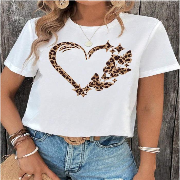 Sommer-T-Shirts mit Rundhalsausschnitt und Aufdruck, modisch, lässig, süß, kurzärmelig, für Damen, reine Baumwolle