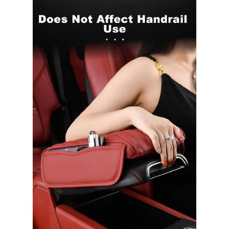 PU Leather Car Armrest Cushion Cover Center Console Box Pad Mat W/Storage Bag