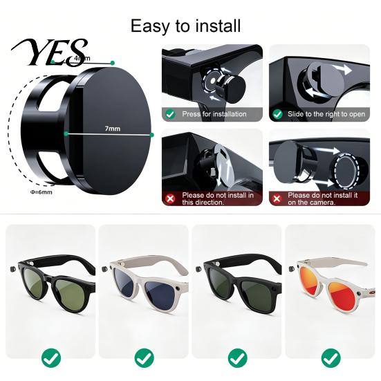 Camera Privacy Cover for Meta Smart Glasses, Signal Friendly Light Dimmable Glasses Shield Sticker with Snap And Slide Design, Easy Install Lens Push