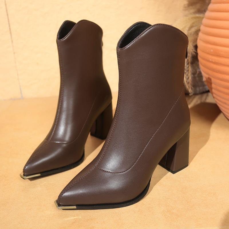 Autumn Winter Women'S High Heel Ankle Boots Fashion Back Zippers Pointed Toe Shoes Street Style Banquet Party Short Botas Mujer