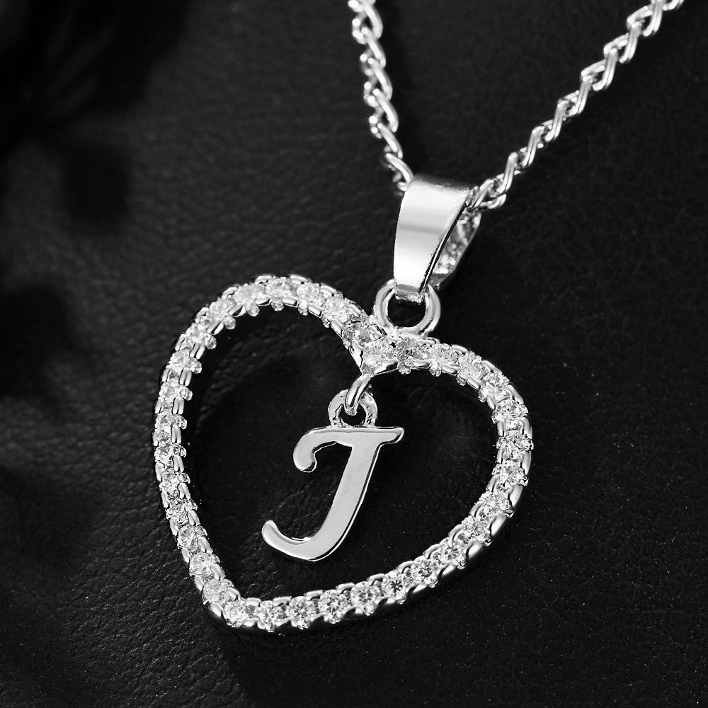 Heart Pendant Zircon Letter Necklace - 26 Letters Available