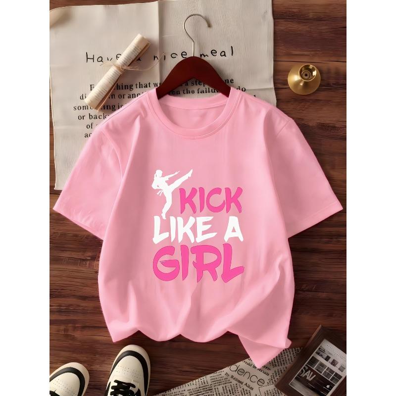 European Sizes Extension: Kids' Round Neck T-Shirt, Summer Casual Comfortable Sporty Fashion for Girls, KICKLIKEAGIRL Taekwondo  Print