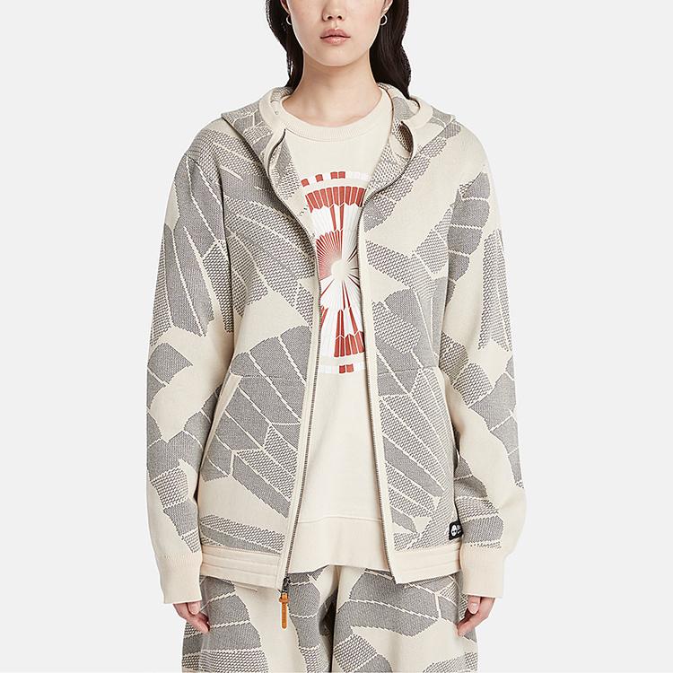 Timberland Striped Print Hooded Long Sleeve Jacket Unisex Jackets Gray A6BNA-DP9