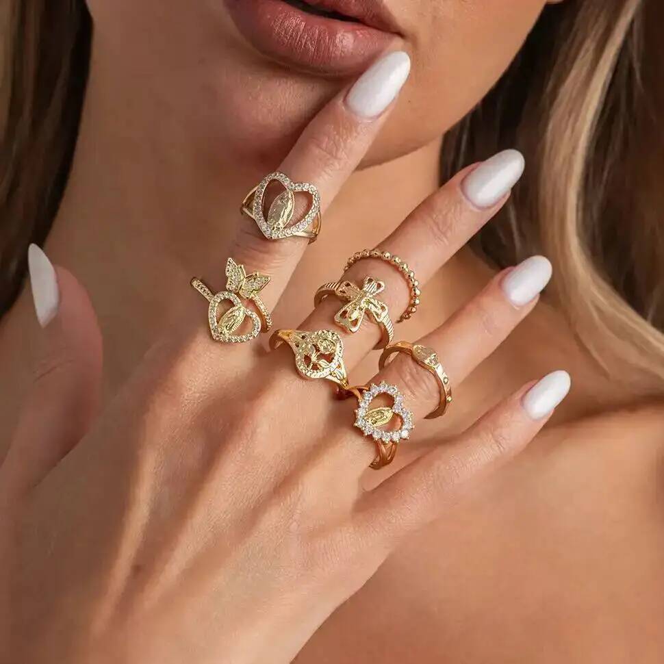 SHIXIN 7Pcs/Set Trendy Cross Heart Knuckle Ring for Woman 2026 Exquisite Rhinestone Geometric Finger Rings Charm Wedding Jewelry