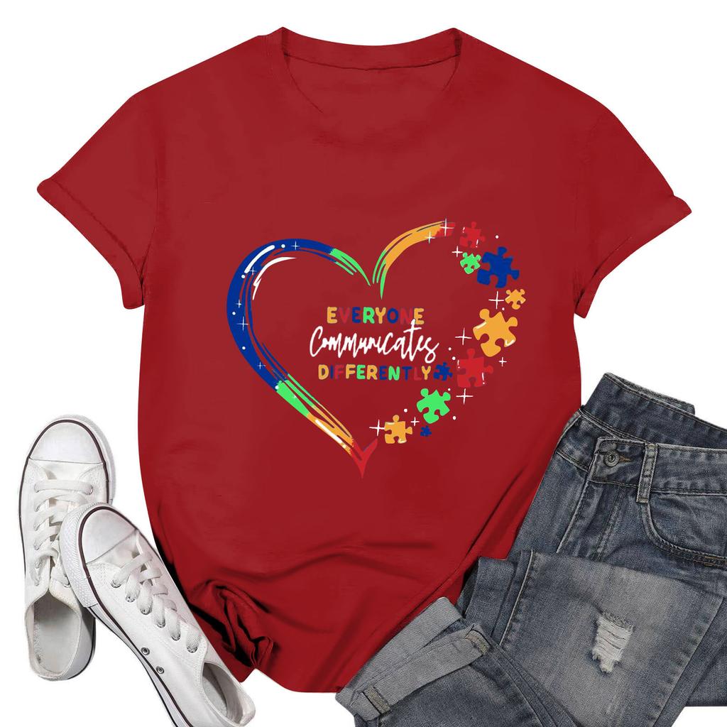 Dámské ležérní tištěné tričko s kulatým výstřihem, svetr s krátkým rukávem