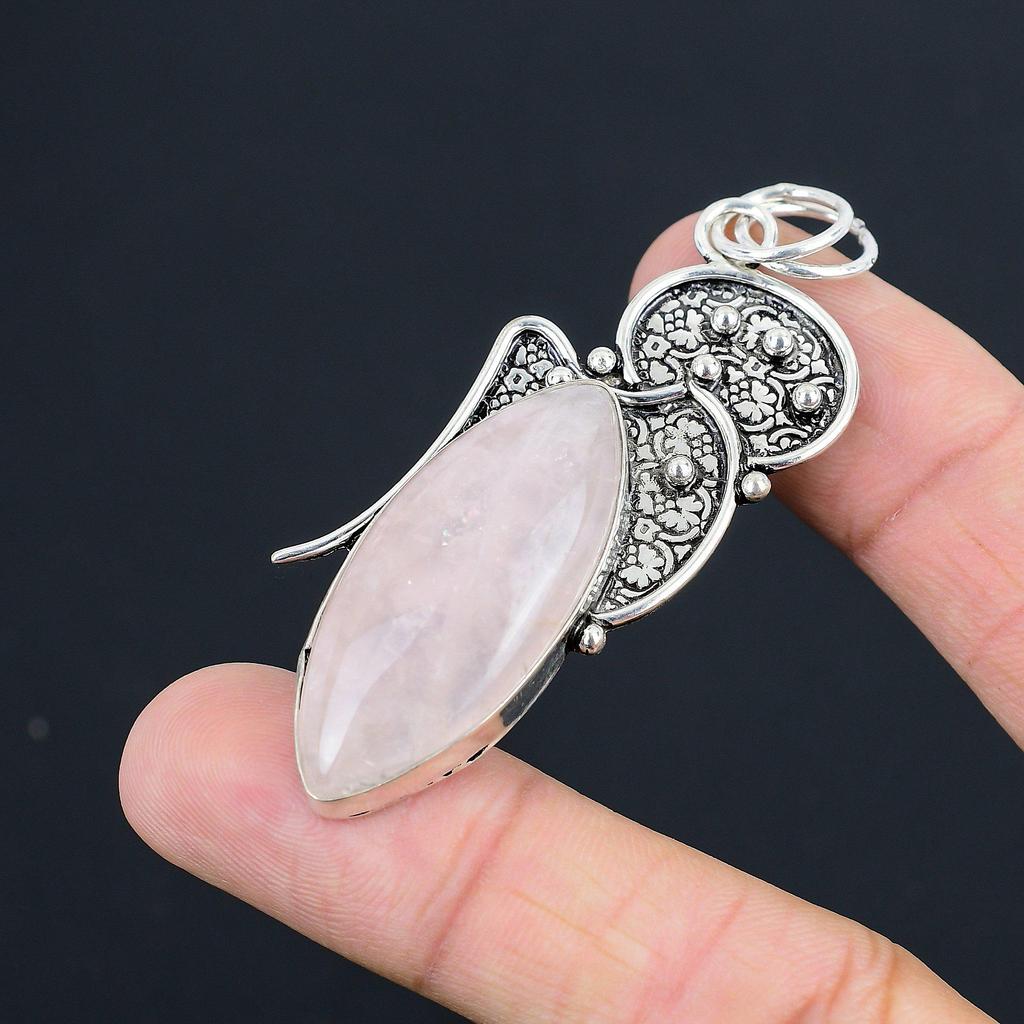 Daughters Day Deal Heart Chakra Rose Quartz Stone Pendant 925 Sterling Silver
