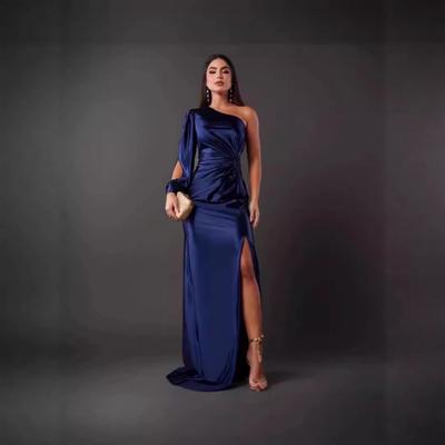 Sommer-Neuer Stil Damenkleid mit V-Ausschnitt, Schulterärmel, Falten, taillierter Taille und Schlitzöffnung - Ein sexy langes Kleid.