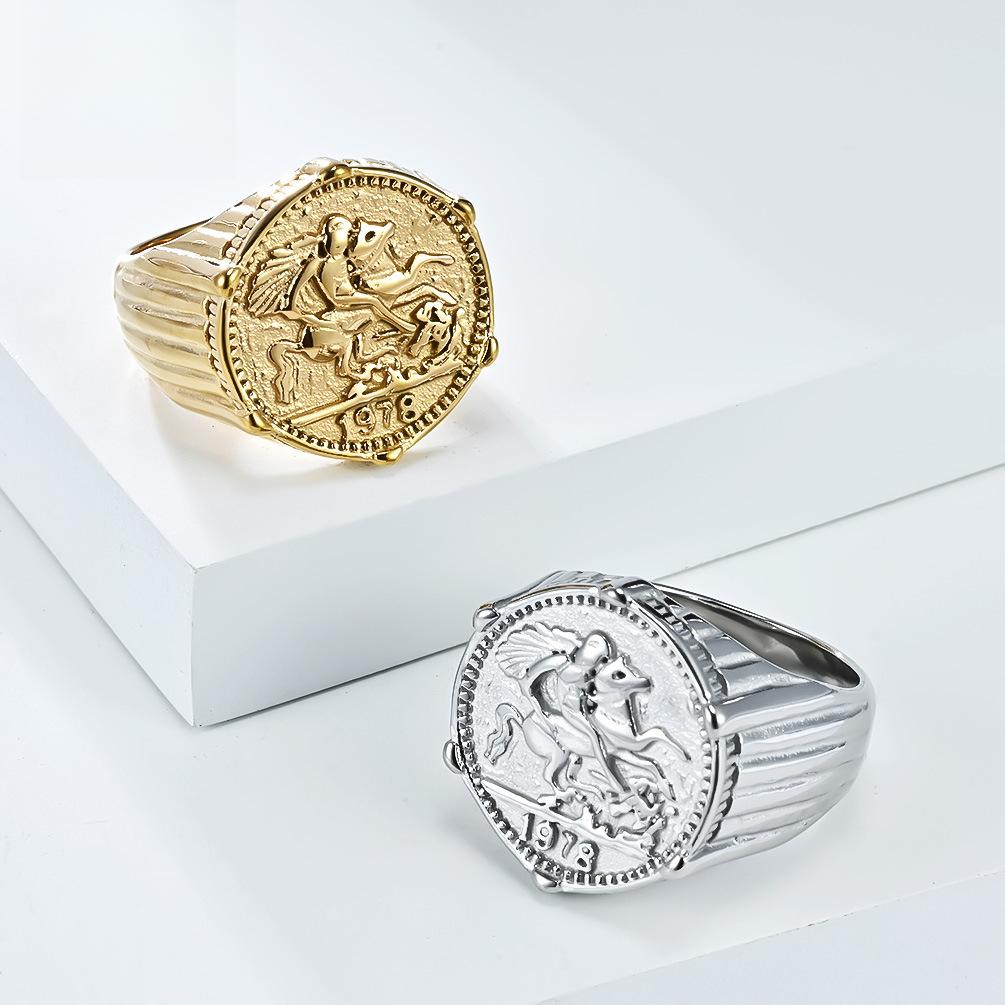 Hot Selling Knight Ring In Europe and America Stainless Steel Plated with 18K Gold Fashionable Mens Jewelry