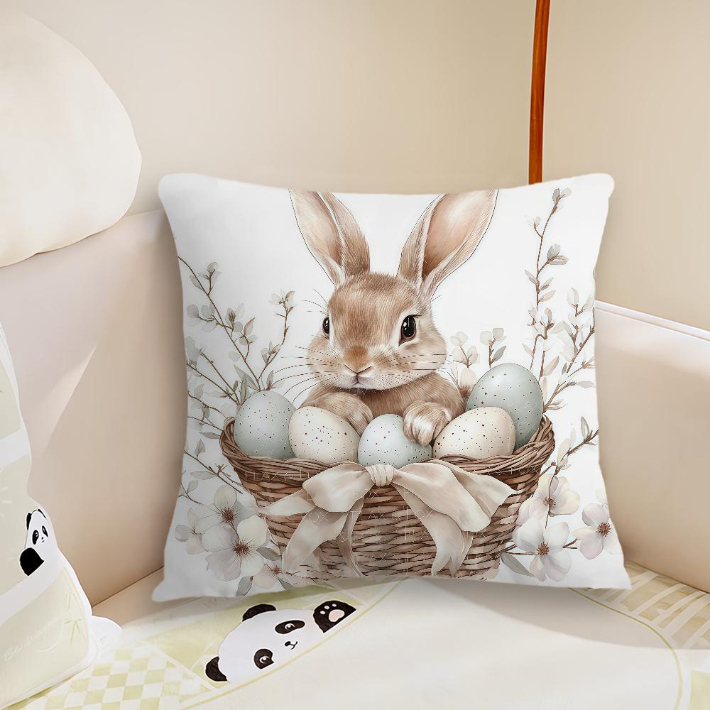 Funny Easter Flower Cushion Cover Plush Fabric Soft Double Sided Print Sofa Cushion Cover Throw Pillow Covers