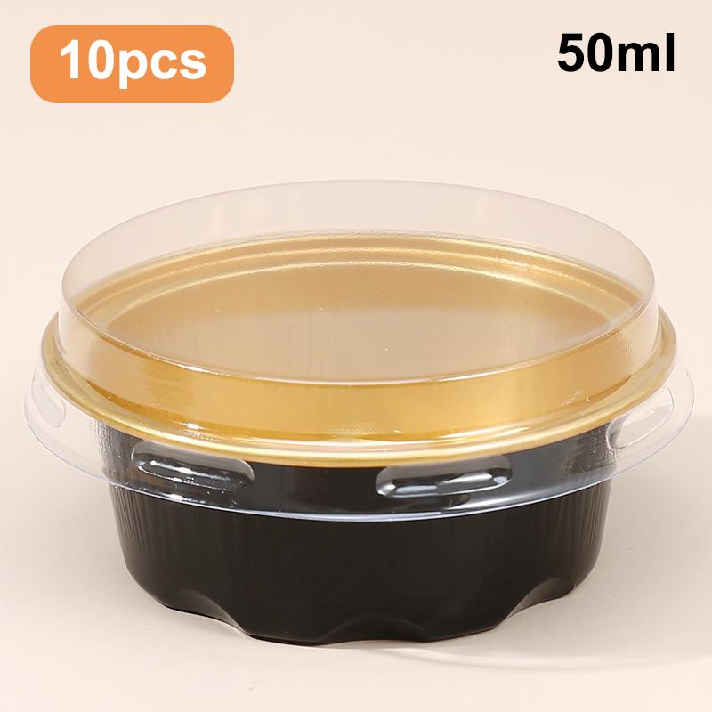 

10 Pcs 50Ml Temperature Resistance Reusable Aluminum Foil Baking Cups With Lid Small Pudding Tart Tins Pastry Baking Tools Set чёрный