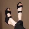 Fashion Wedge Sandals Women's New Round Toe Open Toe Suede Platform Platform Anti-Slip Wear-Resistant Cutout Fish Mouth High Heels
