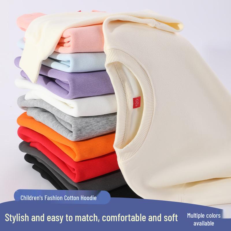 320g Cotton Kids' Round Neck Sweatshirt - Autumn/Winter Casual Solid Color Pullover