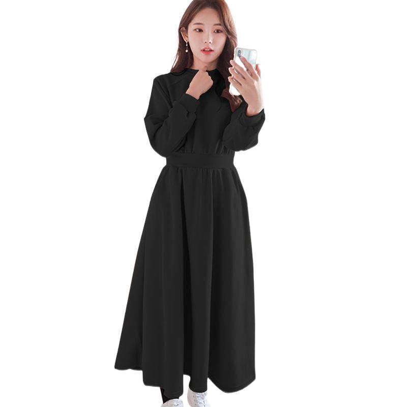 Plus Size Women's Autumn/Winter Plush Hooded Dress with Waist-Cinch, Ankle-Length, Slimming Fit