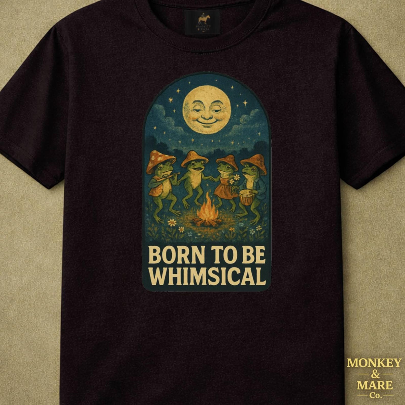 Whimsical Art Shirt, Frogs Dancing Moonlight Shirt, Born to Be Whimsical, Cottagecore Fairycore Vintage Humor, Magical Woodland Tee L