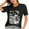UFO Dog  Cotton T Shirt,Pure Cotton Premium Print,Durable,Casual Fashion. Featuring A Cheerful Dog Selfie With A UFO Hovering Above A Rural Landscape,
