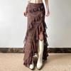 Design Sense Vintage Style Ruffled Cake Slit Skirt for Women Zipper Ruffle Edge Splicing for Slim Fit