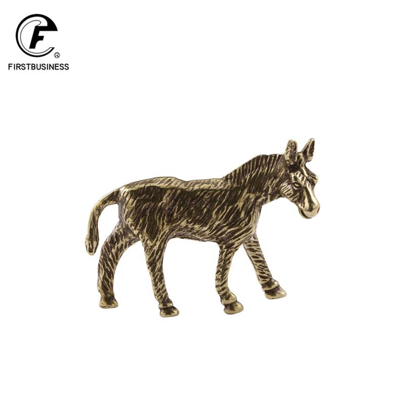 Solid Brass Donkey Small Ornament Antique Copper Animal Equus Asinus Miniature Figurines Home Desktop Decoration Accessories