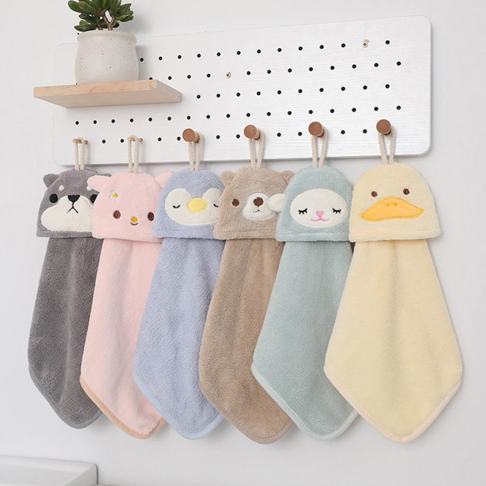 1PC Cartoon Hanging Hand Towel Soft Coral Kitchen Towel Cute Kids Child baby Quick Dry Bathing Towel