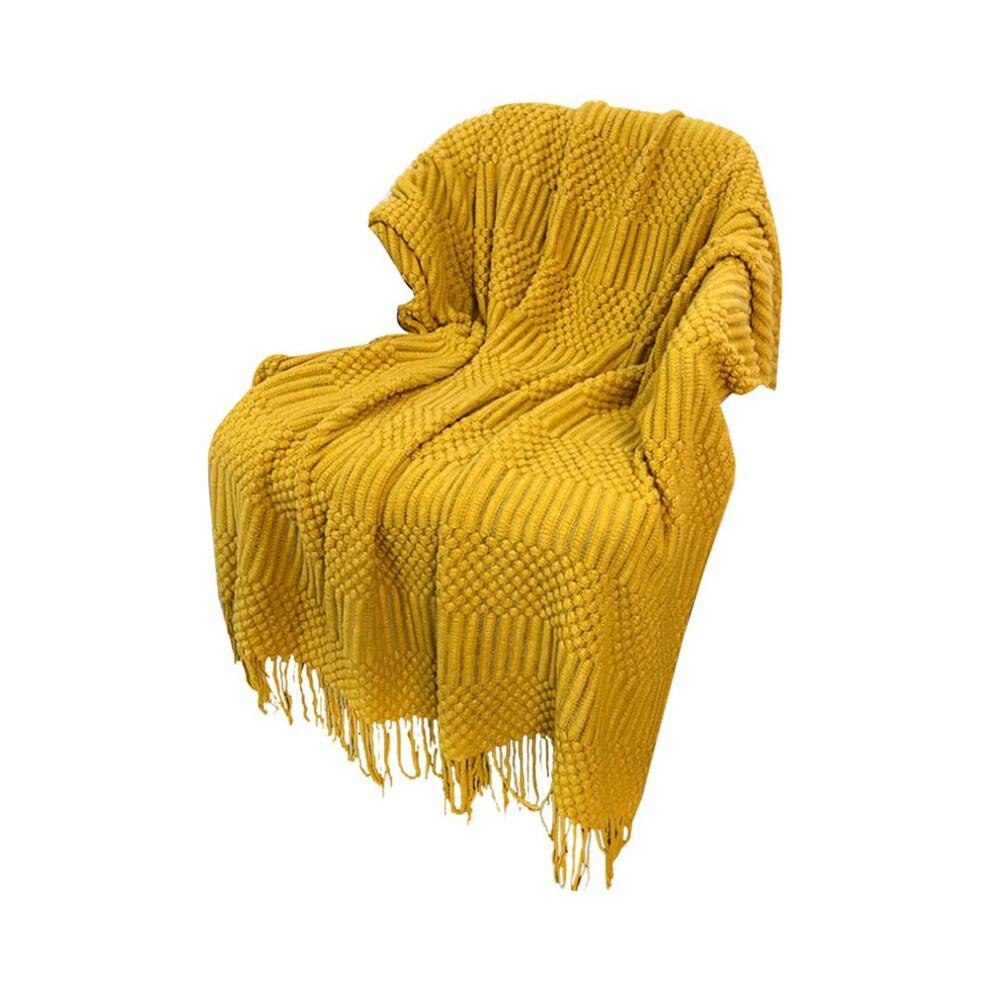 Knitted Throw Blanket for Couch, Bed and Sofa Super Soft Blanket with Tassels Cosy Home Decor Yellow